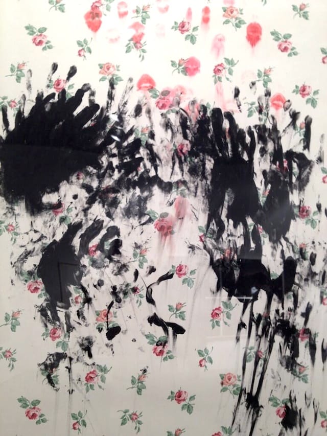 Laurel Nakadate, detail of "Interior, II," (2012). Ink, lipstick on wallpaper.