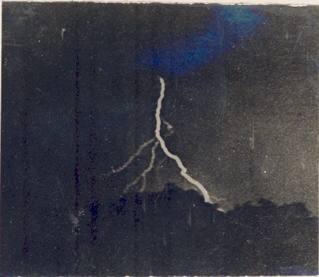 William Jennings' September 2, 1882 photograph of lightning (via the Franklin Institute)