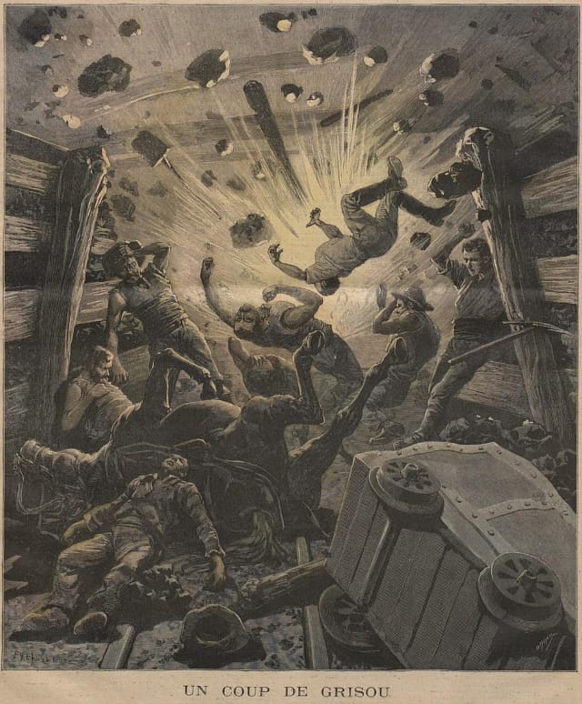 1892 illustration of a mine explosion by Fortuné Méaulle and Henri Meyer (via Wikimedia)