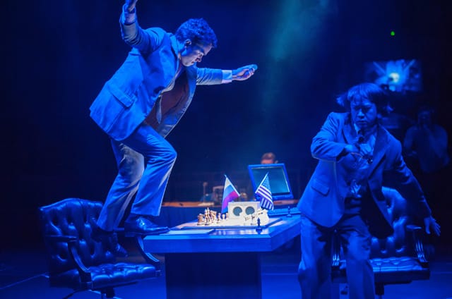 Park Avenue Armory presents "The Machine" Written by Matt Charman and Directed by Josie Rourke about Gary Kasparov's 1997 chess match against IBM Big Blue, on September 4, 2013. the performers: Garry Kasparov -Hadley Fraser Clara Kasparov -Francesca Annis Feng-Hsiung Hsu- Kenneth Lee Mandy Dinkleman -Phil Nichol Murray Campbell- Trevor White Joel Benjamin -Brian Sills Mikhail Botvinnik/Dr. Hans Berliner/Owen Williams -John Ramm Photographer/Anatoly Karpov/IBM Vice-President 2/Cornelius Booth Tamsin/Karen Daley Myers Antonia Bernath Katya/Angela Burgess- Lucille Sharp IBM Vice-President 1/Ad Director David Mumeni Young Garry/Josh Lorenzo Allchurch/Nicholas Croucher AV Performer/Technician Daniel Harries Camera Operator/Performer Rob Lines Credit: Stephanie Berger. All Rights Reserved. Photo Credit: Stephanie Berger.