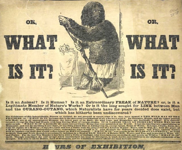'What is it?', an act shown at The Royal Surrey Zoological Gardens, c.1846, Evan. From the British Library archives.