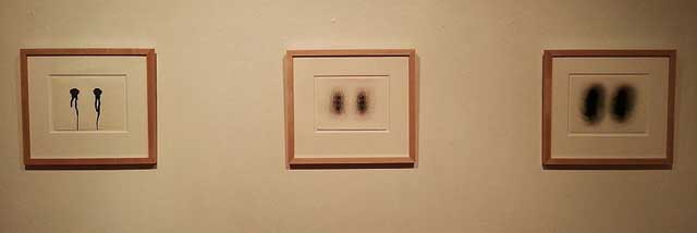 Joanne Aono, "Twin Fugato" series (2013), ink, pastel, oil, graphite on paper, 5.5" x 7.5"