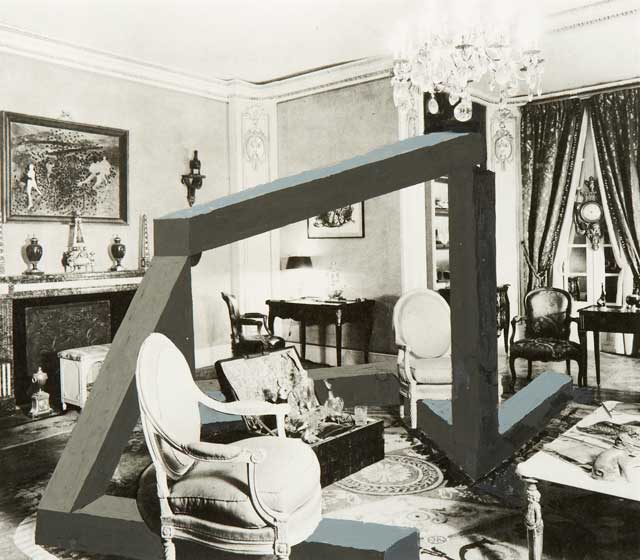 Derek Boshier, "French Art Collectors Apartment" (1972), acrylic on photograph