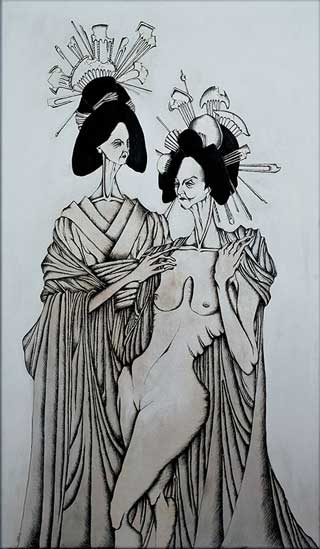 Daniele Davitti, "Corhabeo" (2013), acrylic, ink, and graphite on canvas, 47" x 28"