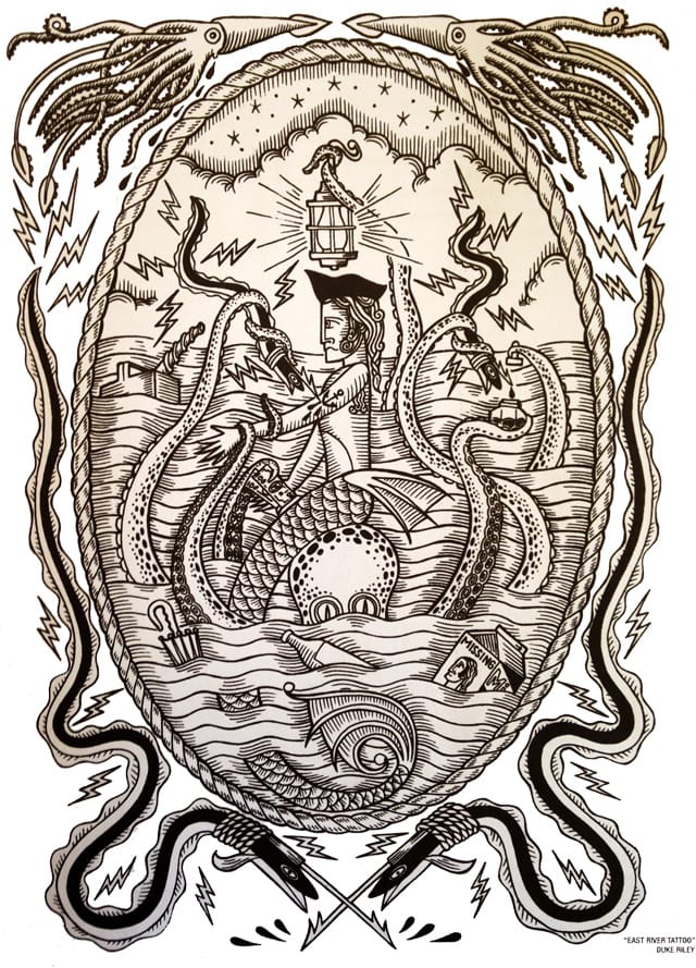 Art by Duke Riley in "Outside the Lines" (all images by the author and Hrag Vartanian for Hyperallergic)