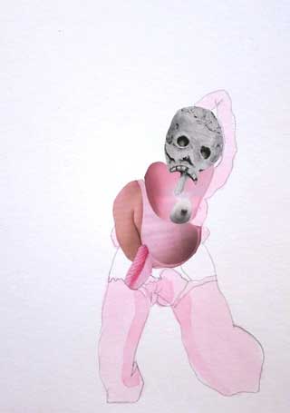 Katya Grokhovsky, "Untitled" (2013), beet juice and collage on paper (click to enlarge)