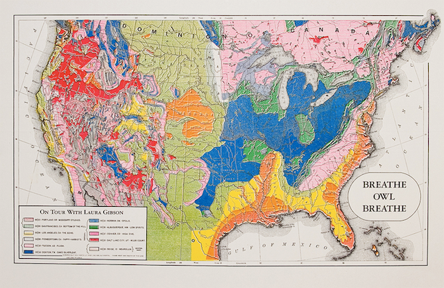 A poster commissioned for Breathe Owl Breathe's Spring 2012 Tour with Laura Gibson. Image via Issue-Press.com.