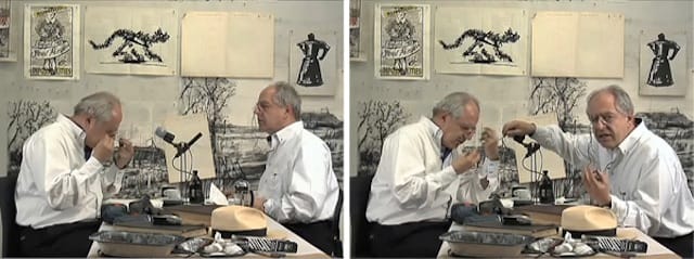 William Kentridge Interviews Himself: two stills from William Kentridge, Drawing Lesson 47 (Interview for New York Studio School), 2010. Video, 4'48". Courtesy of Marian Goodman Gallery.