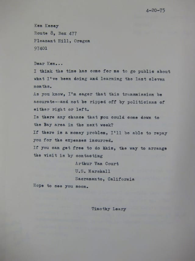 Photos Courtesy of The New York Public Library, Manuscripts & Archives Division: Timothy Leary letter to Ken Kesey from prison 1975