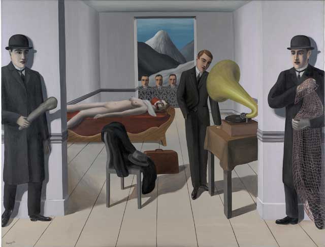René Magritte, "L’assassin menacé (The Menaced Assassin)" (1927), oil on canvas, 59 1/4" x 6′ 4 7/8″ (Museum of Modern Art, Kay Sage Tanguy Fund) (© Charly Herscovici – ADAGP – ARS, 2013) (courtesy Museum of Modern Art)