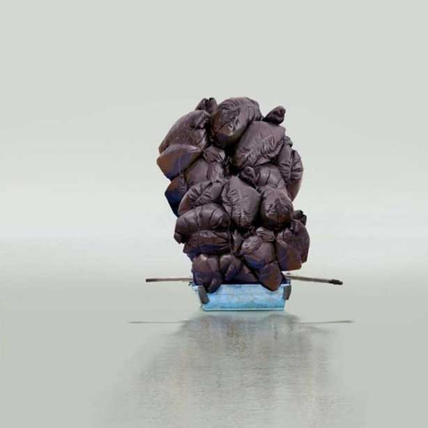 Mary Mattingly, "Floating a Boulder" (2012), chromogenic dye coupler print (via artsy.net)