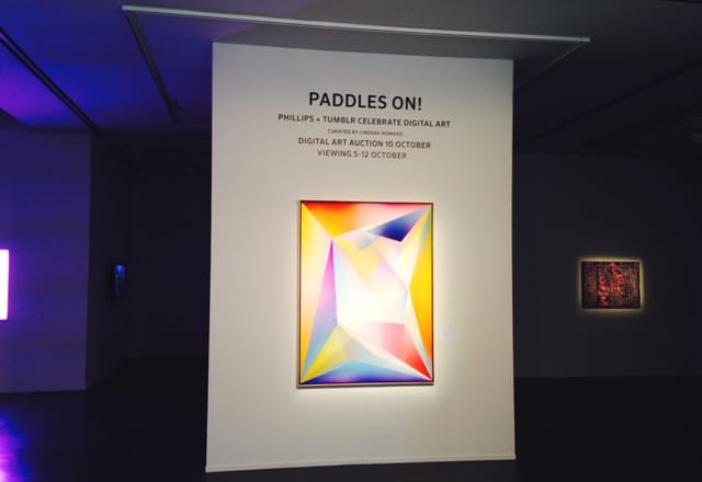 A view of the Paddles On exhibition at Phillips's headquarters on Park Avenue (photo by the author for Hyperallergic)