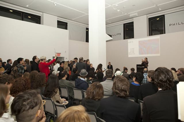 A view of last night's Paddles On! digital art auction at Phillips auction house (phote by Cait Oppermann, courtesy Tumblr)