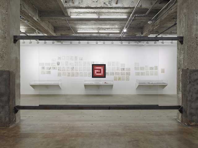 Installation view, "Qor Corporation: Lionel Ziprin, Harry Smith and the Inner Language of Laminates" at Maccarone (courtesy Carol Bove and Maccarone, New York, photo by Jeffrey Sturges)