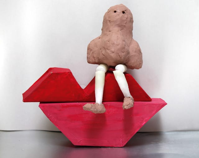 Shana Lutker, models for "The nose, the cane and the broken left arm" (2013), which is influenced by Surrealist fistfights. (image courtesy of the artist and Susanne Vielmetter Los Angeles Projects)