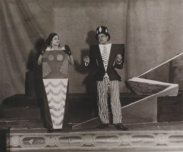 Costumes by Sonia Delaunay for Tristan Tzara's Le Coeur à gaz, revived for the Soirée du Coeur à barbe at the Théâtre Michel, 6-7 July 1923. (image provided by Performa)