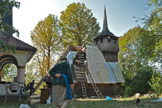 Country: Romania Site: Wooden Churches of Northern Oltenia and Southern Transylvania Caption: Repairs on the roof of the wooden church of Tarnavita Image Date: 2012 Photographer: Dan Cioclu/World Monuments Fund Provenance: Watch 2014 Nomination Original: from Sharefile