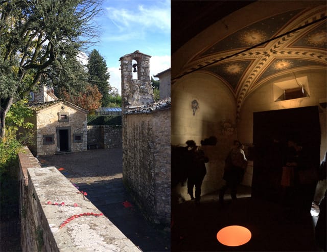 The chapel that houses Even Anish Kapoor's "Aima" (2004), left, and the interior of the chapel with Kapoor's work, right.