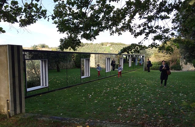 Daniel Buren's "" placed in the landscape of Castello di Ama.