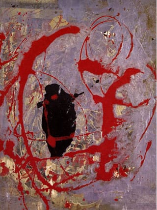 A detail of the newly authenticated Pollock painting, with fur from his Hamptons home (via nypost.com)