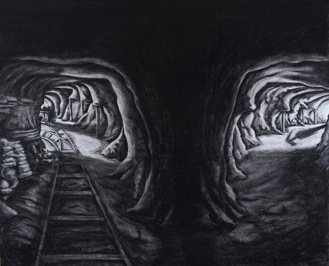"Sasti Underground Mine no.3" (2013), Charcoal on Paper, 60in X 72