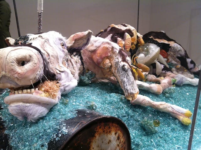 Detail of Monica Cook’s “Milk Fruit” exhibition at Postmasters (photo by the author for Hyperallergic)