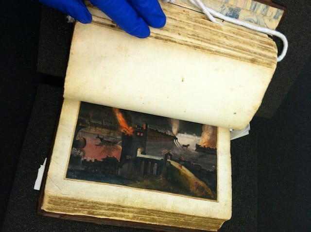 The Sack of Troy, drawn by Tobias Bernhard, ca. 1602-12. From Johan Heinrich Gruber's liber amicorum. Photo by the author.