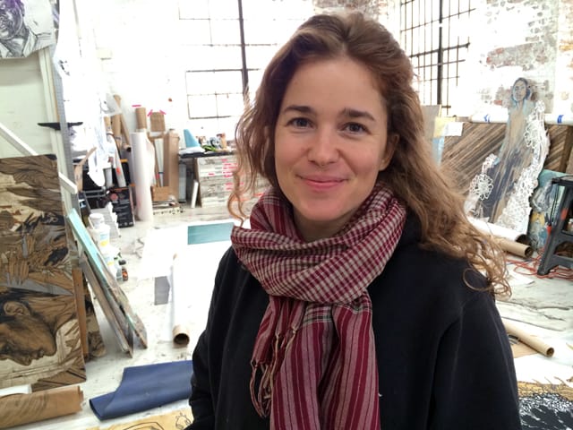 Artist Swoon in her Brooklyn studio. (all photos by the author for Hyperallergic)