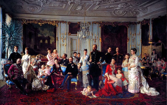 Laurits Tuxen's portrait of Christian IX and Queen Louise and their family from the 1880s