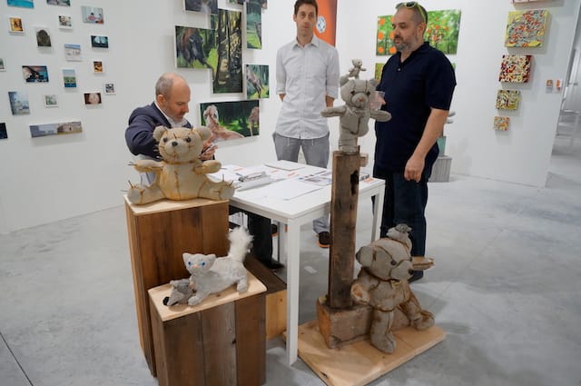 Stuffed/concrete animals by Ross Bonfanti, at Blunt Collective's booth