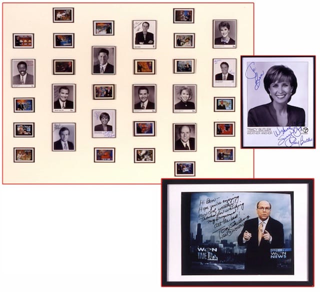 Ben Stone, "Weathercasters '97," (1997). Autographed photos in frames. 70" x 80". Image via Western Exhibitions. 