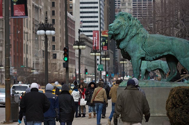 Lions outside the Chicago Art Institute (photograph by stopthegears/Flickr user)
