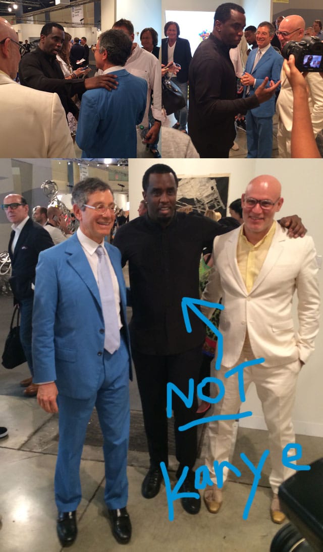 Diddy and Deitch meeting at Art Basel Miami Beach (photo by the author for Hyperallergic)
