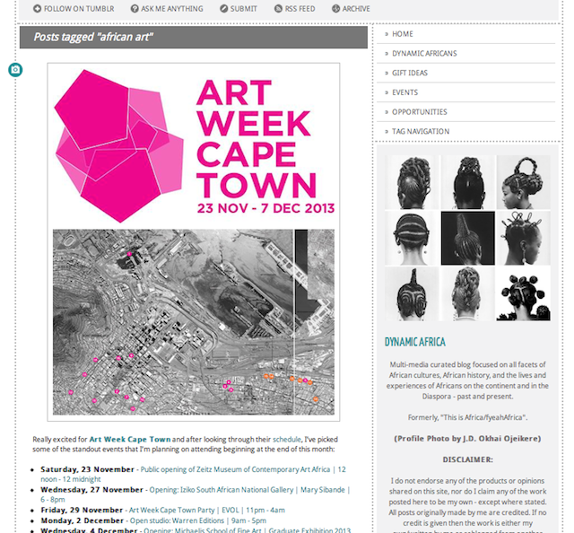 A screenshot of Art Week Cape Town highlighted in Dynamic Africa recently.