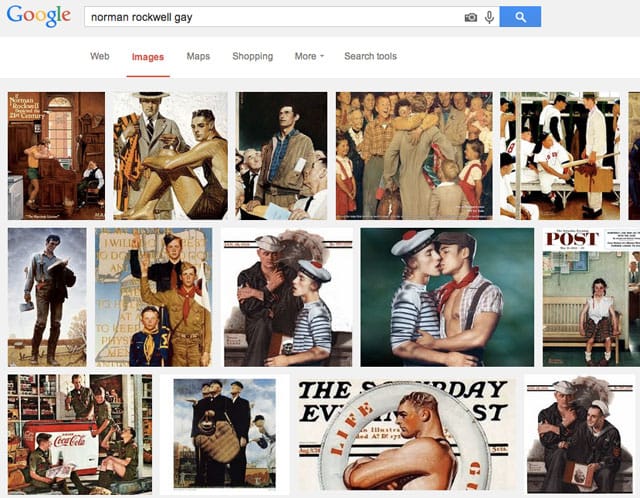 Ever wonder what happens when you Google "Norman Rockwell gay." (screenshot by Hyperallergic)