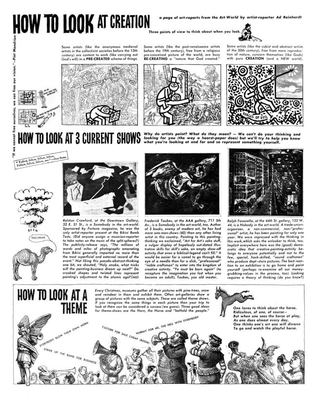 Ad Reinhardt, "How to Look at Creation, How to Look at 3 Current Shows, and How to Look at a Theme," PM (December 15, 1946) (© 2013 Estate of Ad Reinhardt / Artists Rights Society [ARS], New York; courtesy David Zwirner, New York/London)