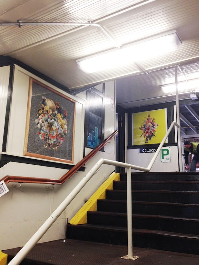 Stephen Eichhorn’s “The Climb/Reality” on view at the Damen Blue Line station (all images courtesy of Johalla Projects)