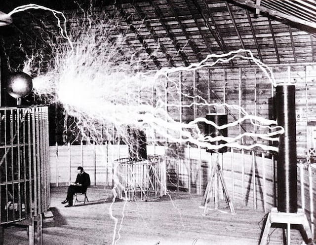 Nikola Tesla in his Colorado Springs lab in 1899 (photograph by Dickenson V. Alley)