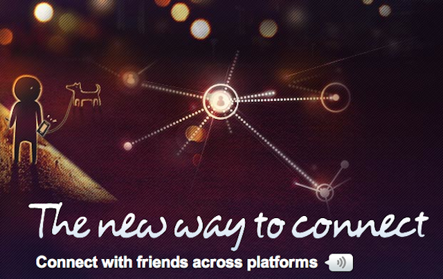 A screenshot of WeChat's splash page, with a tiny social graph visualized.