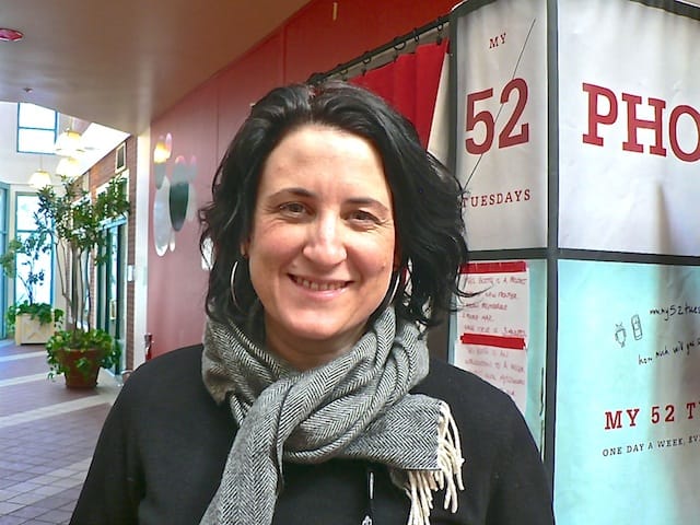 '52 Tuesdays' filmmaker and artist Sophie Hyde outside her interactive photo booth