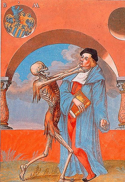 Albrecht Kauw, 1649 goauache from Niklaus Manuel's "Dance of Death" mural (via Musée historique de Berne)