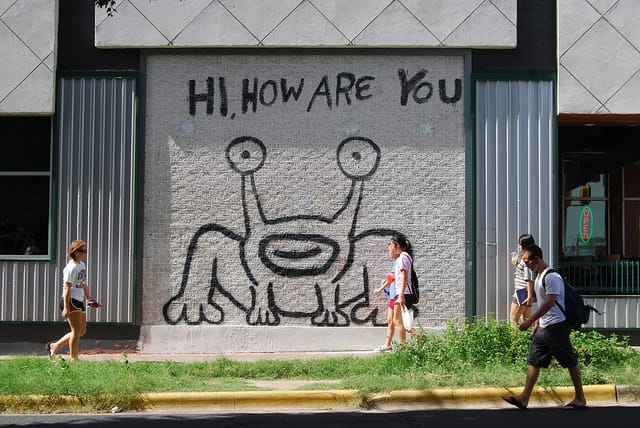 Mural by Daniel Johnston that was defaced in Austin, Texas (photograph by Paul Lowry via Flickr)