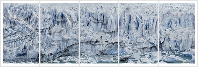 Frank Thiel's "Perito Moreno #01" (2012/2013), framed chromogenic print face mounted to Plexiglas in 5 parts, framed (overall): 118 1/8 x 348 3/8 x 2 3/8 inches (300 x 885 x 6 cm) (image © Frank Thiel / VG Bild-Kunst, Bonn Courtesy: Sean Kelly, New York)