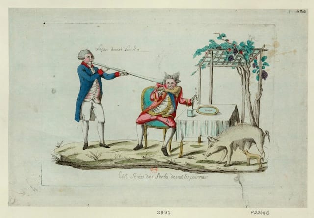 A satiric image of a "lesson" being given to the king (1791) (via French Revolution Digital Archive)