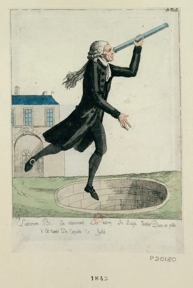 An astronomer looking at the stars, and falling into an abyss (1789-92) (via French Revolution Digital Archive)