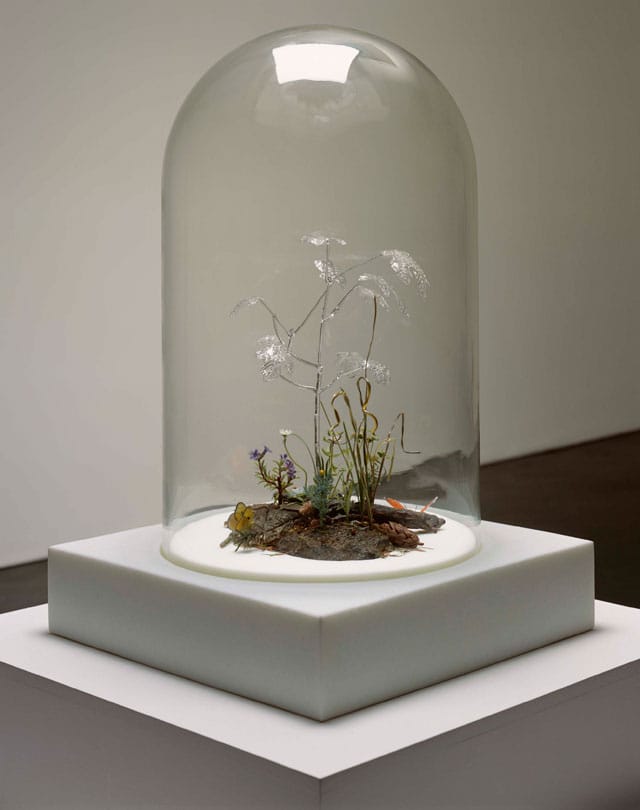 Jim Hodges, "Ghost" (2008), glass sculpture in multiple parts, 35 x 22 x 22 in (bell jar and glass base) 