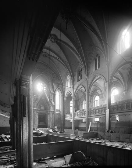Edmund V. Gillon, [172-176 Norfolk Street.] (c. 1979), polyester negative, 5 x 4 in. Originally Congregation Anshe Chesed, onetime Ohab Zedek, later Anshe Slonim, eventually the Angel Orensanz Foundation