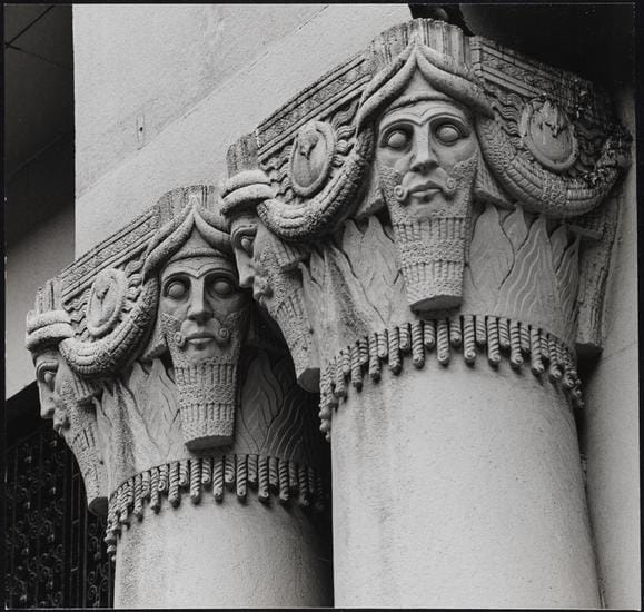 Edmund V. Gillon [Entrance detail on the Pythian Temple.] (1970–2000), gelatin silver print. 7 x 7 1/4 in