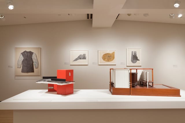 Works by Siah Armajani at Iran Modern, including "Shirt #1" (1958) in back left.
