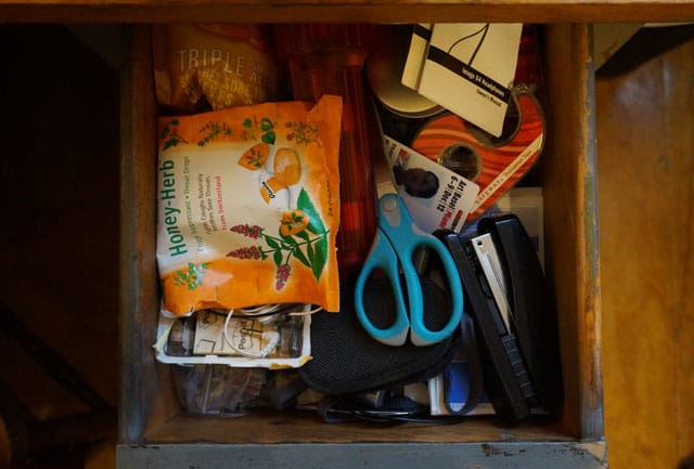 The author's junk drawer (photo by the author for Hyperallergic)